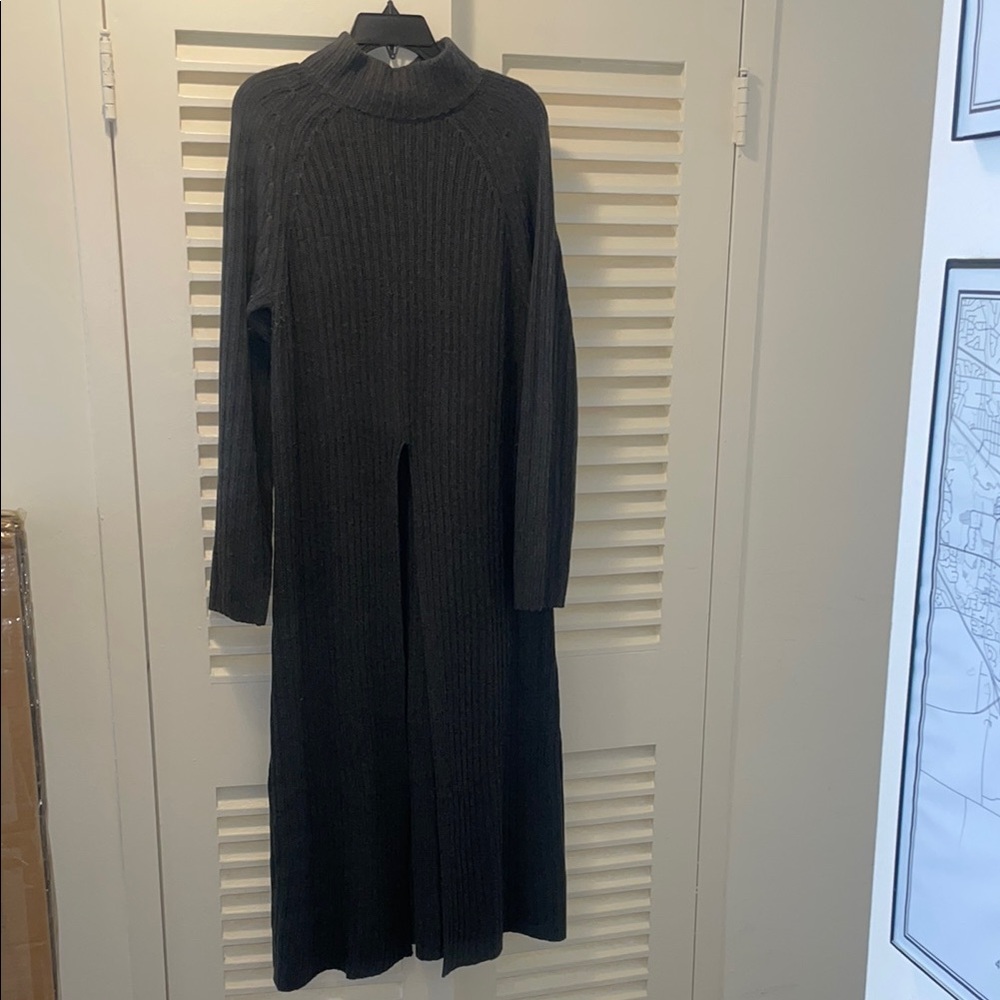 Grey wool blend longline sweater